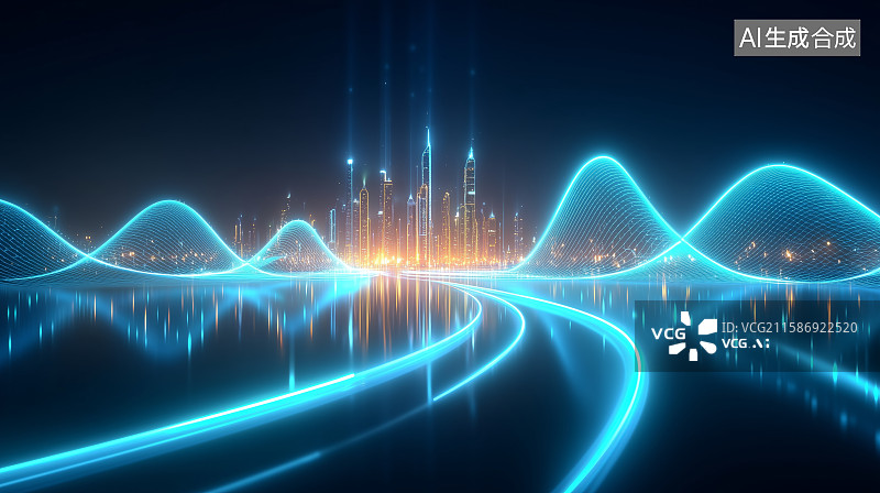 【AI数字艺术】未来城市夜景与光轨图片素材