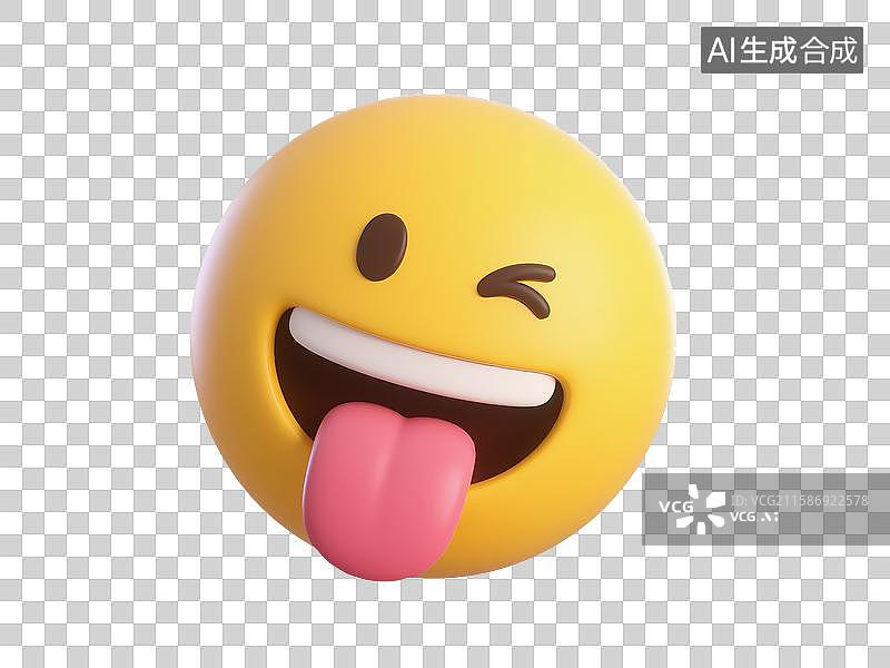 【AI数字艺术】有趣的3D黄色笑脸与舌头情感插图图片素材