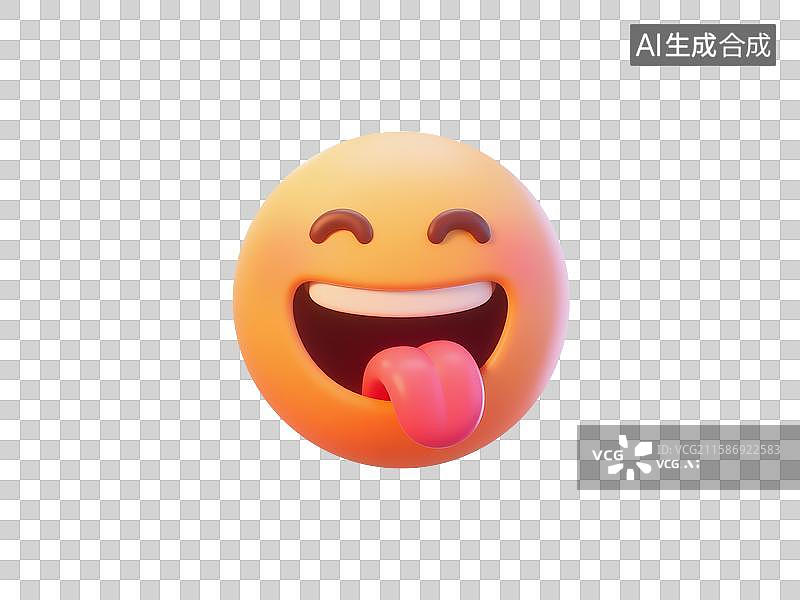 【AI数字艺术】有趣的3D黄色笑脸与舌头情感插图图片素材