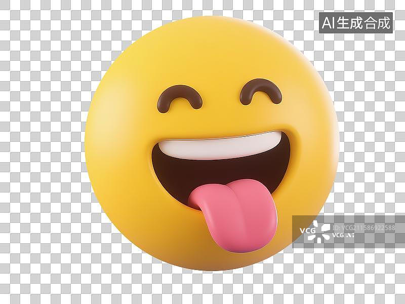 【AI数字艺术】有趣的3D黄色笑脸与舌头情感插图图片素材