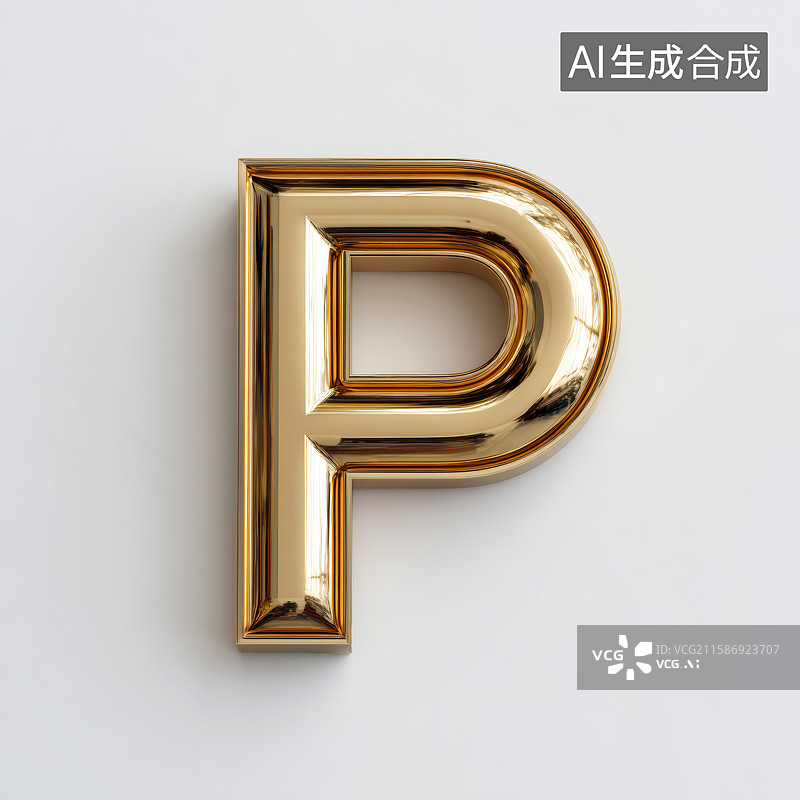 【AI数字艺术】金色立体大写字母P图片素材