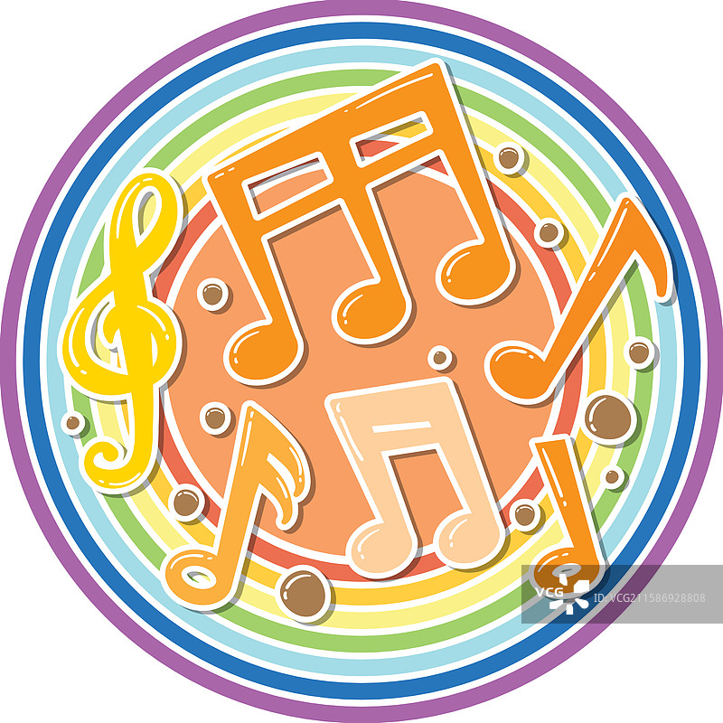 五彩斑斓的音乐音符在彩虹背景上图片素材