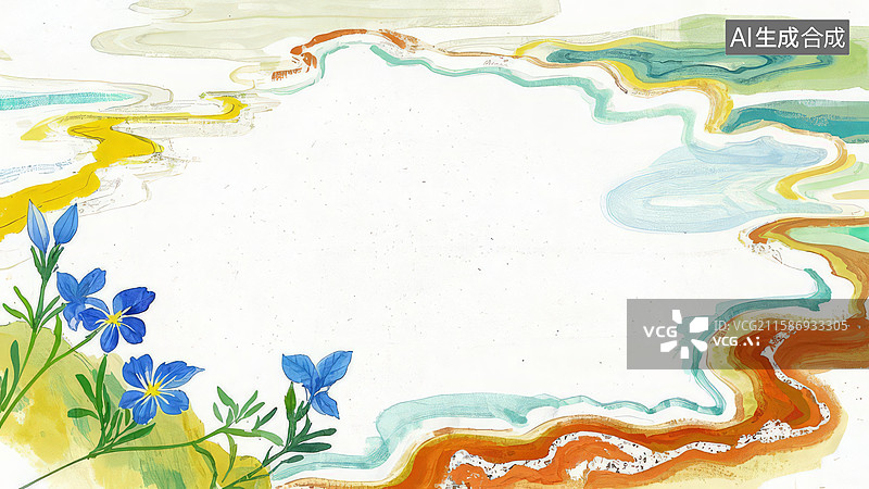 【AI数字艺术】水墨画最大-水墨画背景壁纸2水彩花卉边框背景图片素材