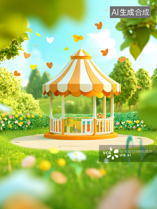 【AI数字艺术】儿童游乐场游乐园3D卡通插画图片素材