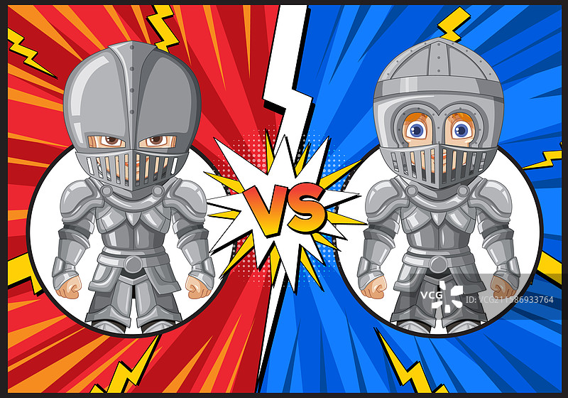 两名盔甲骑士在战斗中对峙图片素材