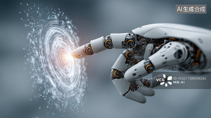 【AI数字艺术】科技手指触摸光环图片素材