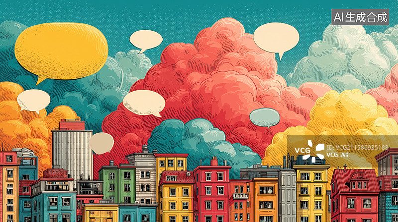 【AI数字艺术】云朵城市插画图片素材