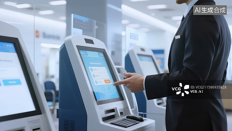 【AI数字艺术】商务人士使用自助服务终端图片素材