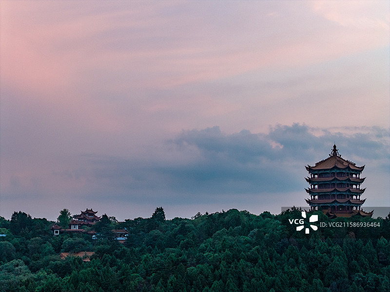 四川省绵阳市城市地标富乐阁，航拍风景图片图片素材