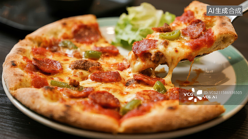 【AI数字艺术】美味披萨，配料丰富，热气腾腾图片素材