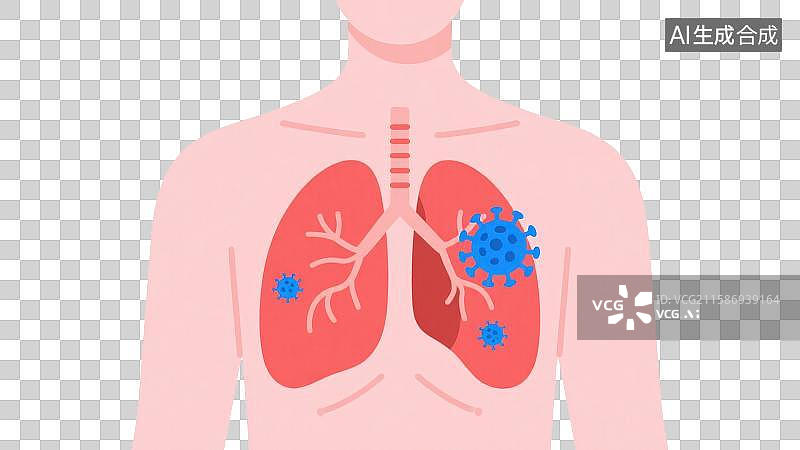 【AI数字艺术】3D渲染免抠图形元素人体肺部器官感染病毒图片素材