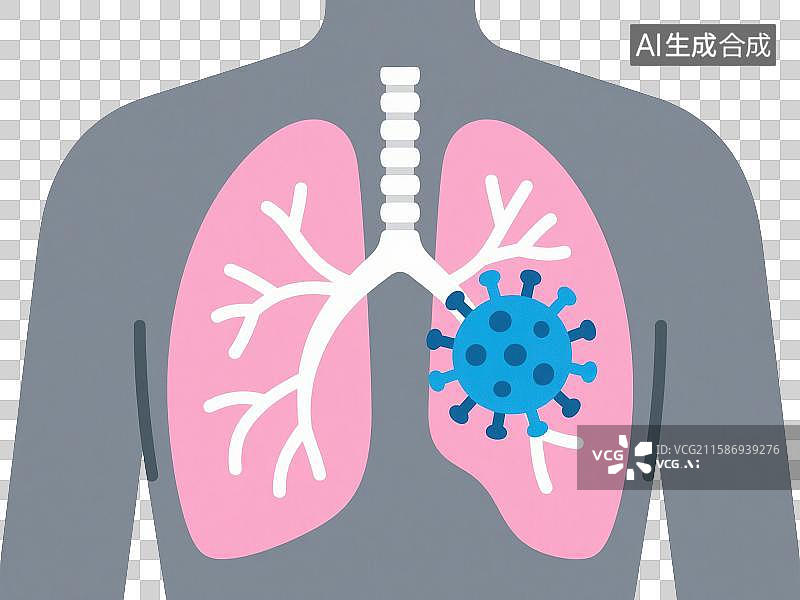 【AI数字艺术】3D渲染免抠图形元素人体肺部器官感染病毒图片素材