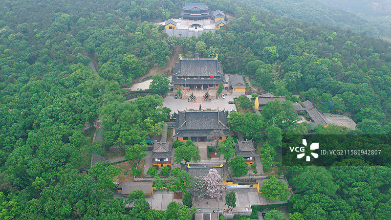 江南苏州常熟三峰清凉禅寺百年楸树航拍图片素材