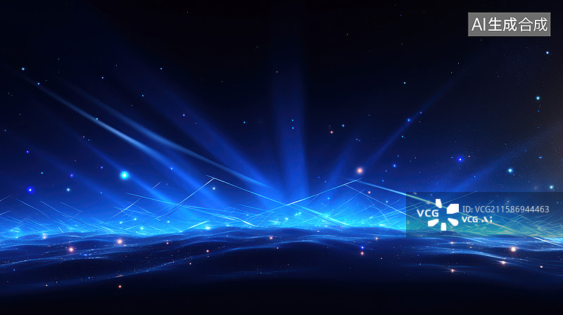 【AI数字艺术】蓝色光线科技粒子波纹波浪抽象背景图片素材
