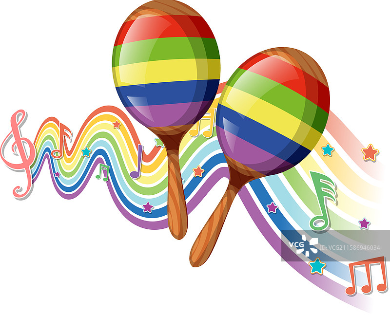 色彩斑斓的玛拉卡斯与彩虹音符和星星图片素材