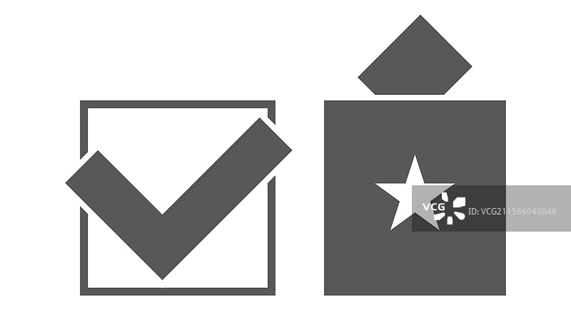 投票勾选标记和独立的选票箱扁平图标图片素材