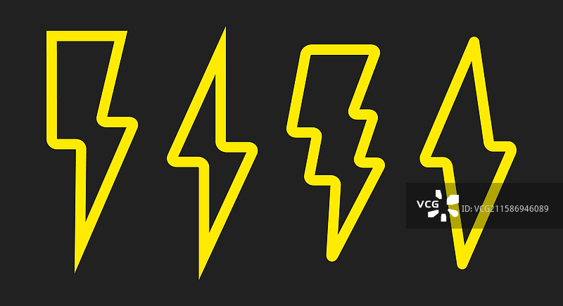 闪电图标集，扁平化设计，黑色背景独立展示图片素材