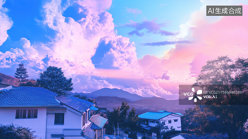 【AI数字艺术】动漫卡通天空晴朗天空蓝天白云图片素材