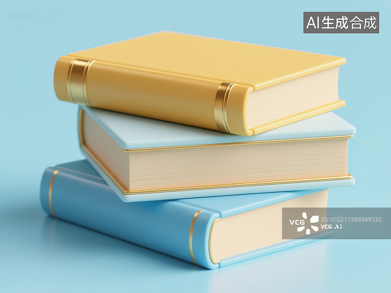 【AI数字艺术】三本叠放的黄色和蓝色书籍图片素材