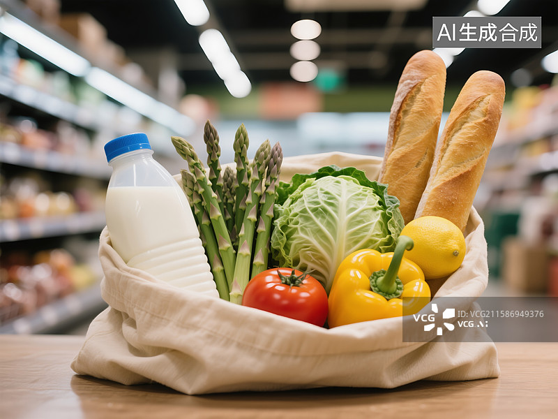 【AI数字艺术】超市购物袋中的新鲜食材图片素材