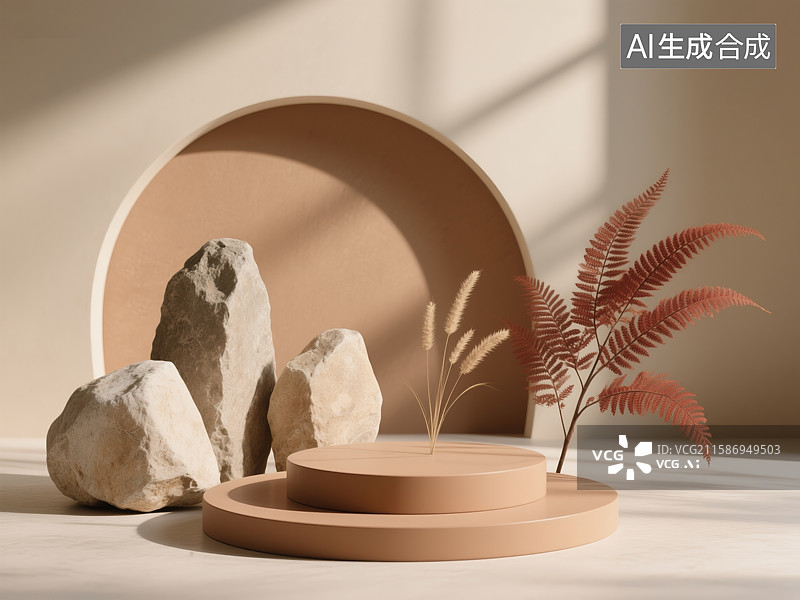 【AI数字艺术】简约几何装饰与自然元素组合图片素材