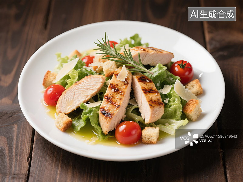 【AI数字艺术】凯撒沙拉配烤鸡胸肉图片素材