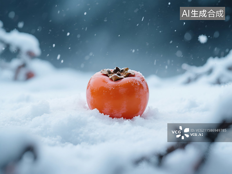 【AI数字艺术】雪地中的柿子图片素材