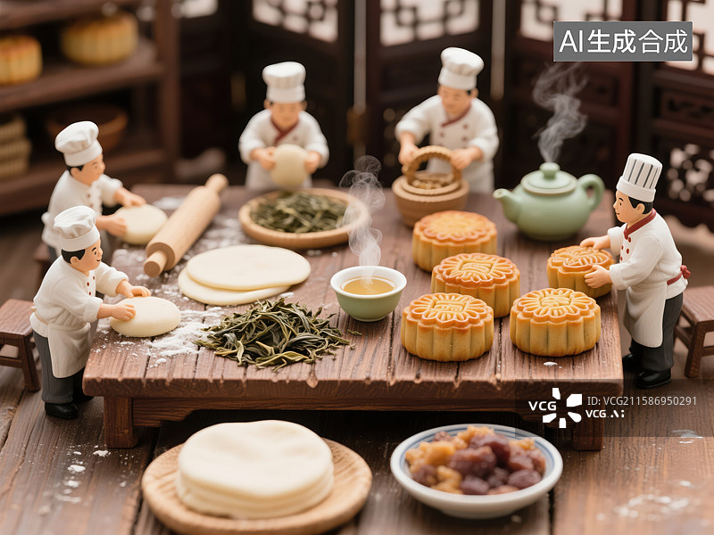 【AI数字艺术】月饼制作场景模型图片素材
