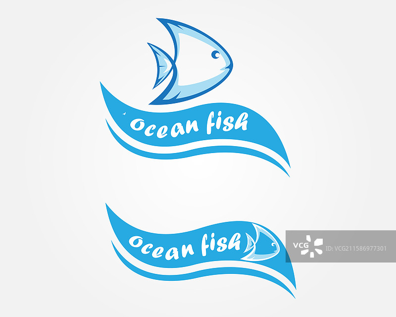 海洋鱼类标志，蓝色鱼与文字结合图片素材