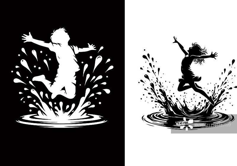 顽皮的孩子跳跃图标剪影设计图片素材