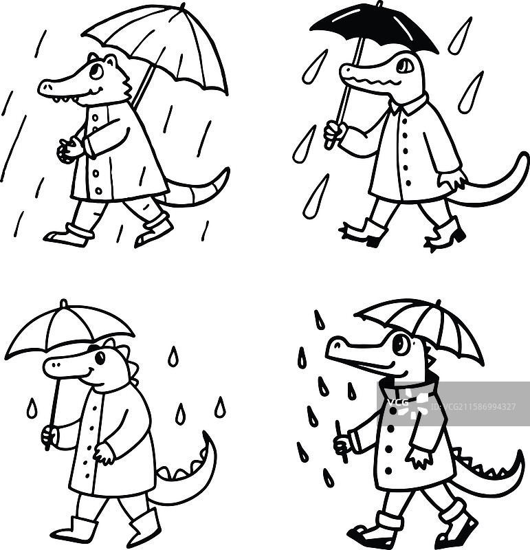 可爱的鳄鱼涂色页线条艺术图片素材