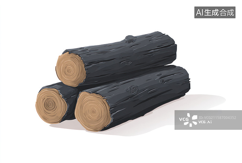 【AI数字艺术】三根堆叠的黑色树皮原木图片素材