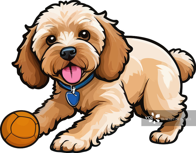 毛茸茸的可卡犬杏色水彩画图片素材