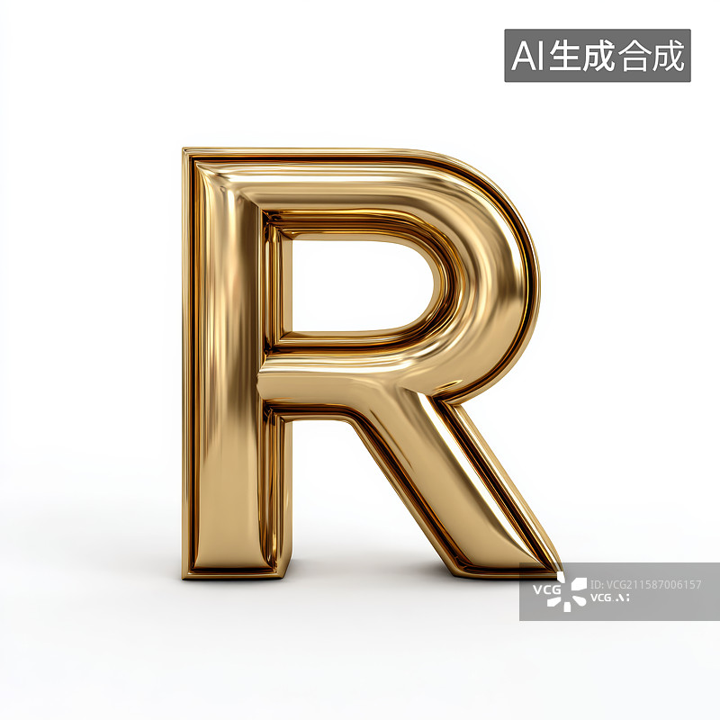 【AI数字艺术】金色立体大写字母R图片素材