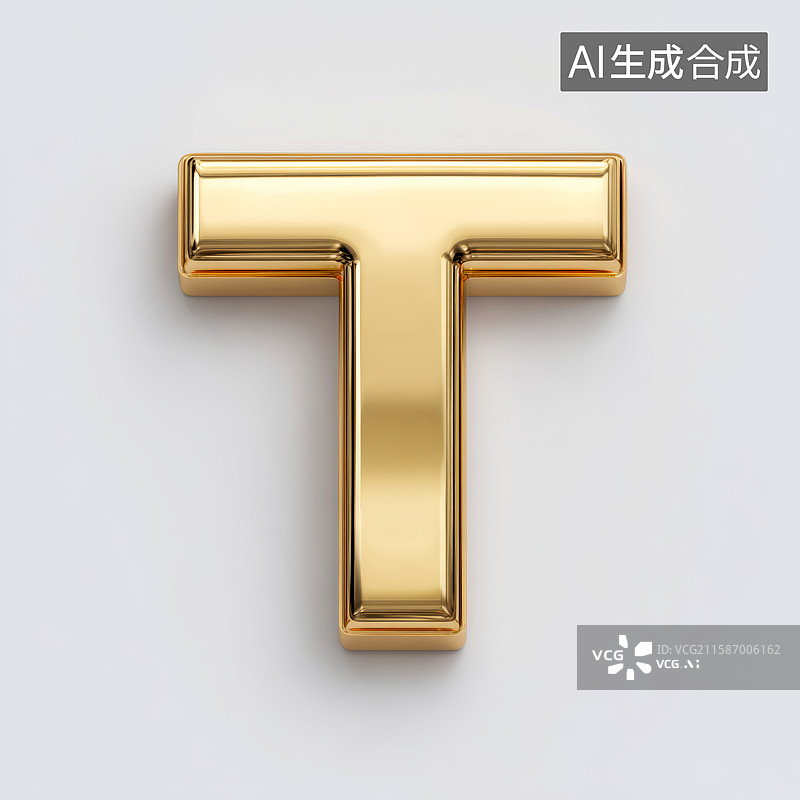 【AI数字艺术】金色立体大写字母T图片素材