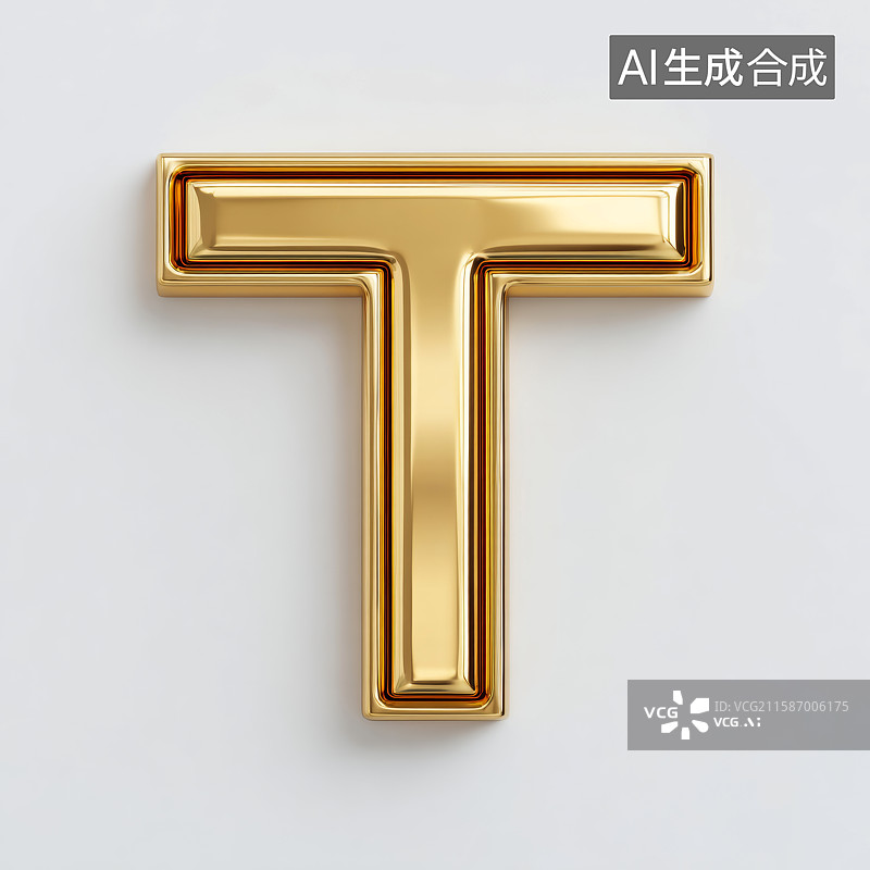 【AI数字艺术】金色立体大写字母T图片素材