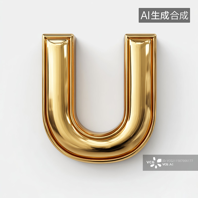 【AI数字艺术】金色立体大写字母U图片素材