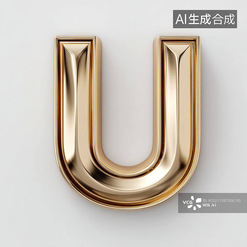 【AI数字艺术】金色立体大写字母U图片素材