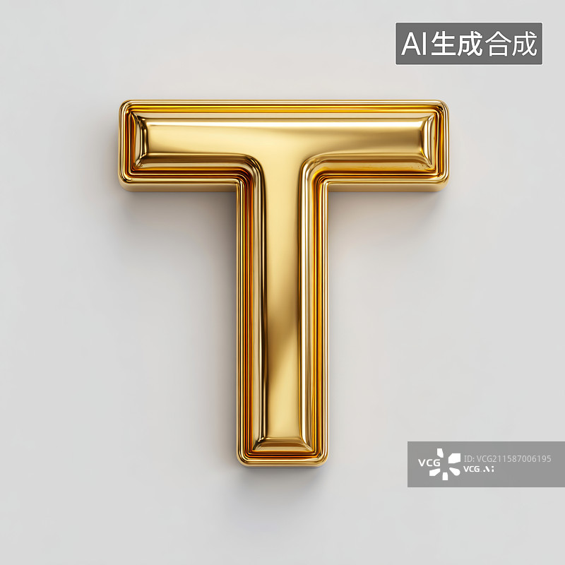 【AI数字艺术】金色立体大写字母T图片素材