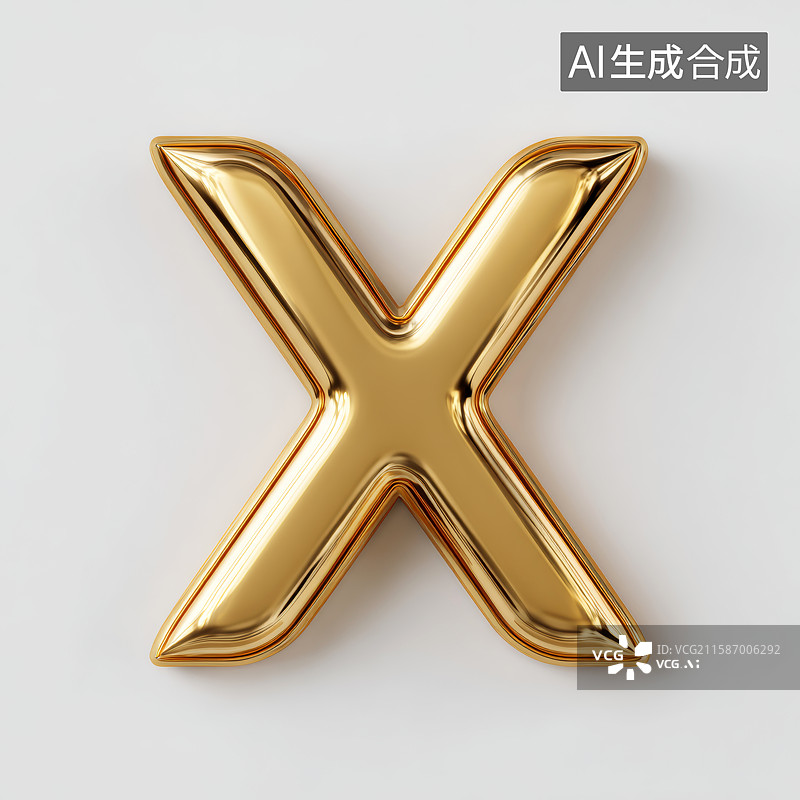 【AI数字艺术】金色立体大写字母X图片素材
