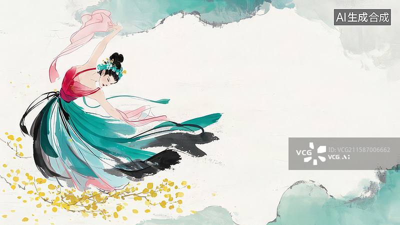 【AI数字艺术】水墨画最大-水墨画背景壁纸-古典舞者翩翩起舞图片素材