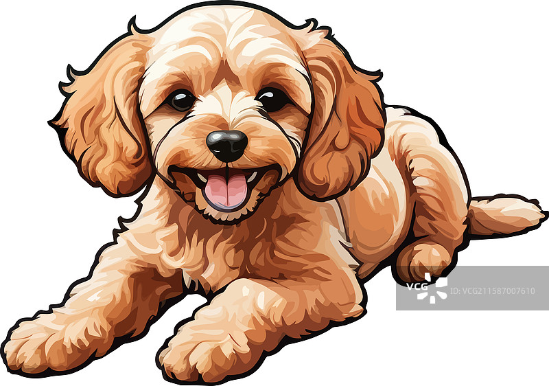 可爱的杏色可卡犬狗狗画作图片素材