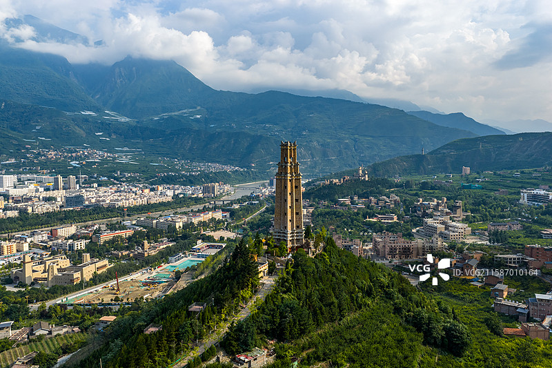 四川省阿坝藏族羌族自治州茂县县城周围各种航拍风景图片图片素材