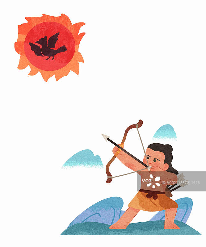 卡通神话故事后羿射日插画图片素材