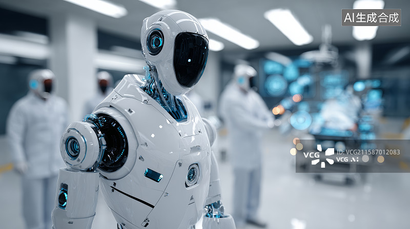 【AI数字艺术】白色智能机器人近景特写镜头图片素材