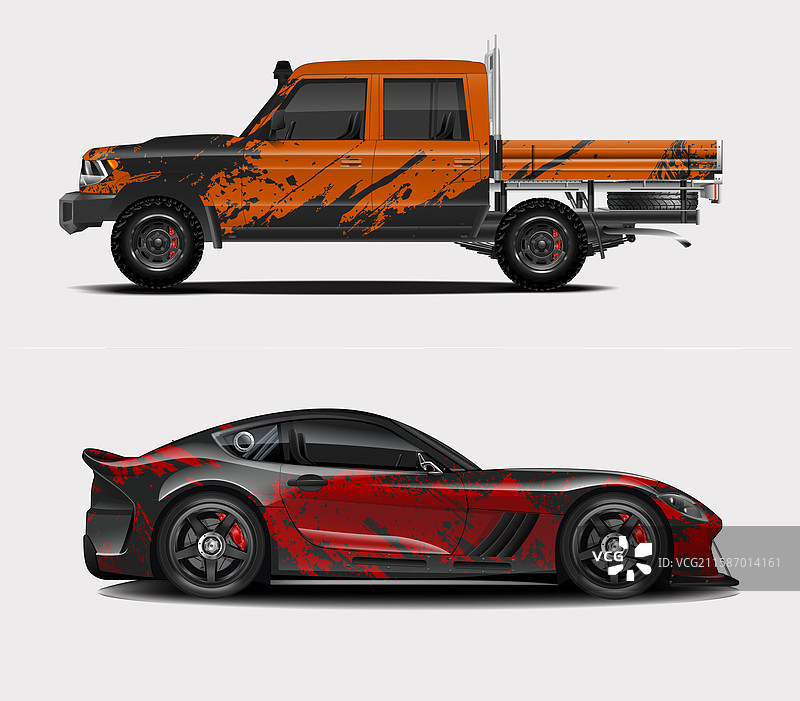 红色跑车贴膜设计或车辆卡车设计图片素材