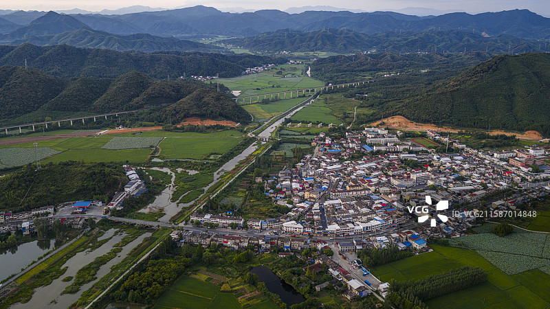 航拍安徽省池州市贵池区唐田镇风光图片素材
