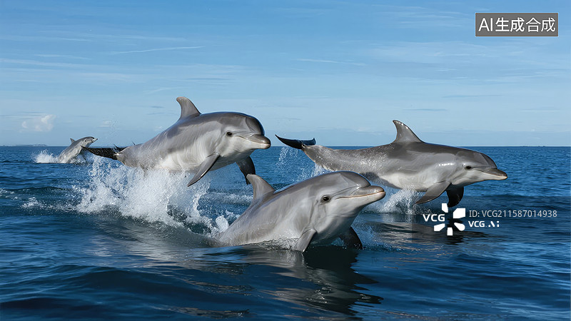 【AI数字艺术】海豚跃出水面的瞬间图片素材