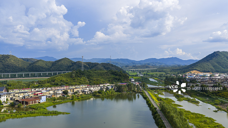 航拍安徽省池州市贵池区唐田镇风光图片素材
