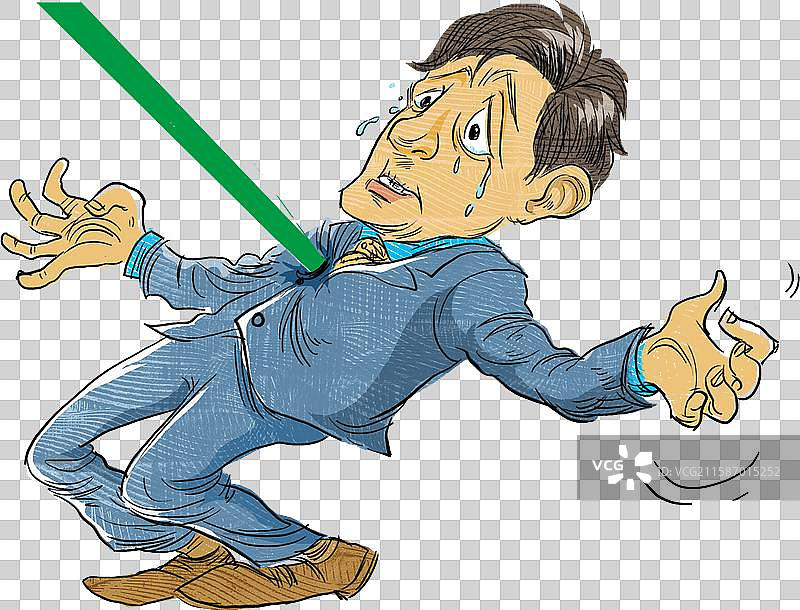 元素：被股市下跌击穿的漫画商务男性图片素材